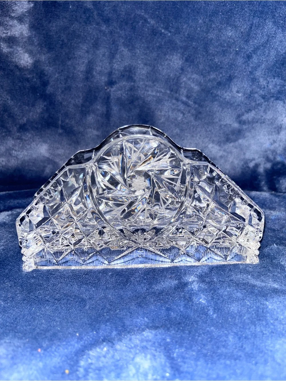 Vintage Lead Crystal Napkin Holder| Cut Glass Starburst Table Decor